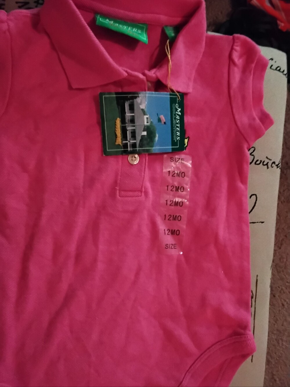 Masters Baby Girls Pink Polo Bodysuit - 12M Cap Sleeves